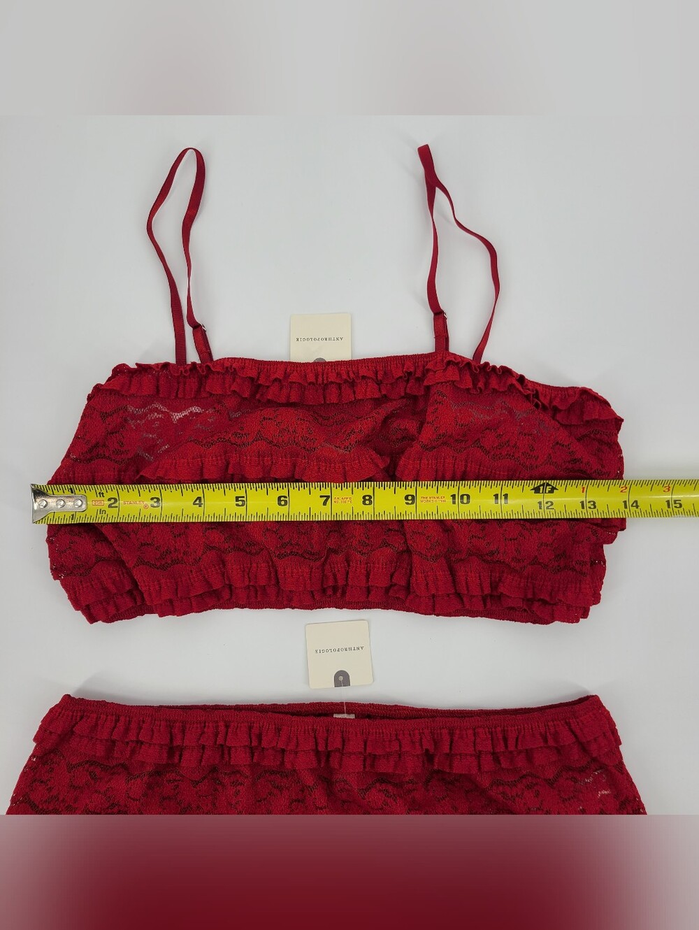 Anthropologie's LyreBird Red Lace Ruffled Two-Piece Set Size S/M - Picture 6 of 9